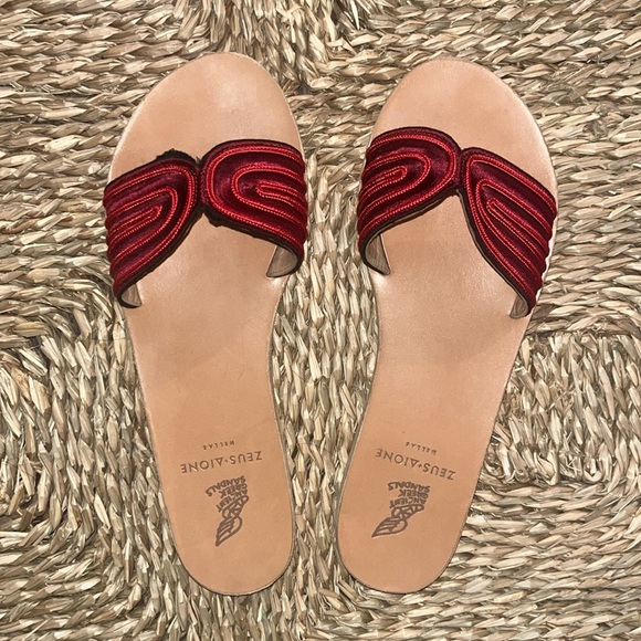 Ancient Greek Sandals Harness Embroidered Satin Slides - 40 - Picture 3 of 6